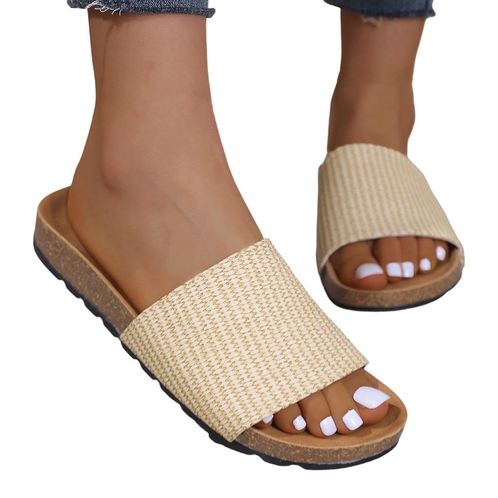 Women Flat Slide Sandals Lightweight Slip On Open Toe Casual Summer Footwear with Textured Strap and Cushioned Footbed for Indoor Outdoor Use