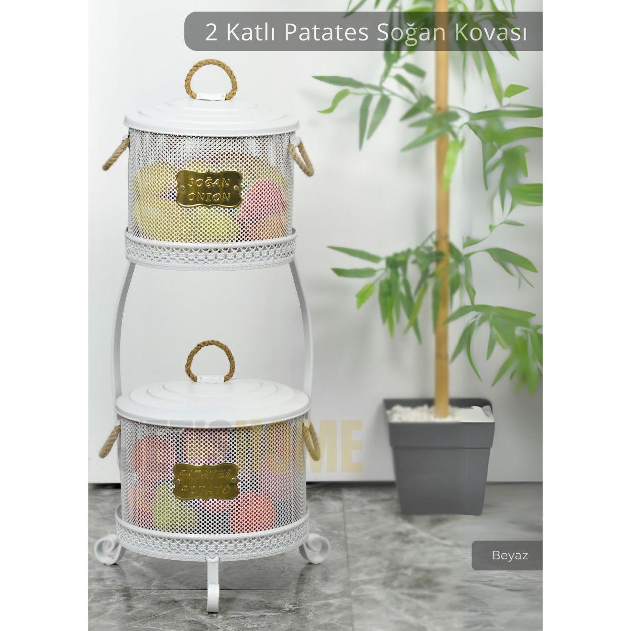 

Patates Soğan Kovası 2 Katlı Sebzelik Paslanmaz Organizer Patates Soğan Sepeti Beyaz