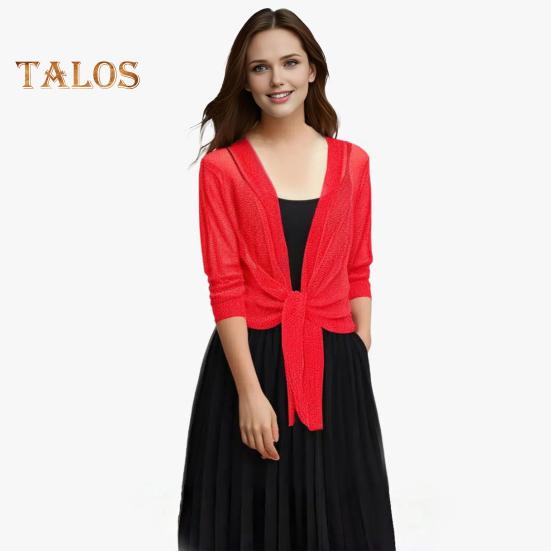 Damen Schalmantel mit V-Ausschnitt, 3/4-Ärmel, zum Schnüren, dünner Mantel, einfarbig, Riemchendesign, normale Passform, Oberteil für Cocktailpartys