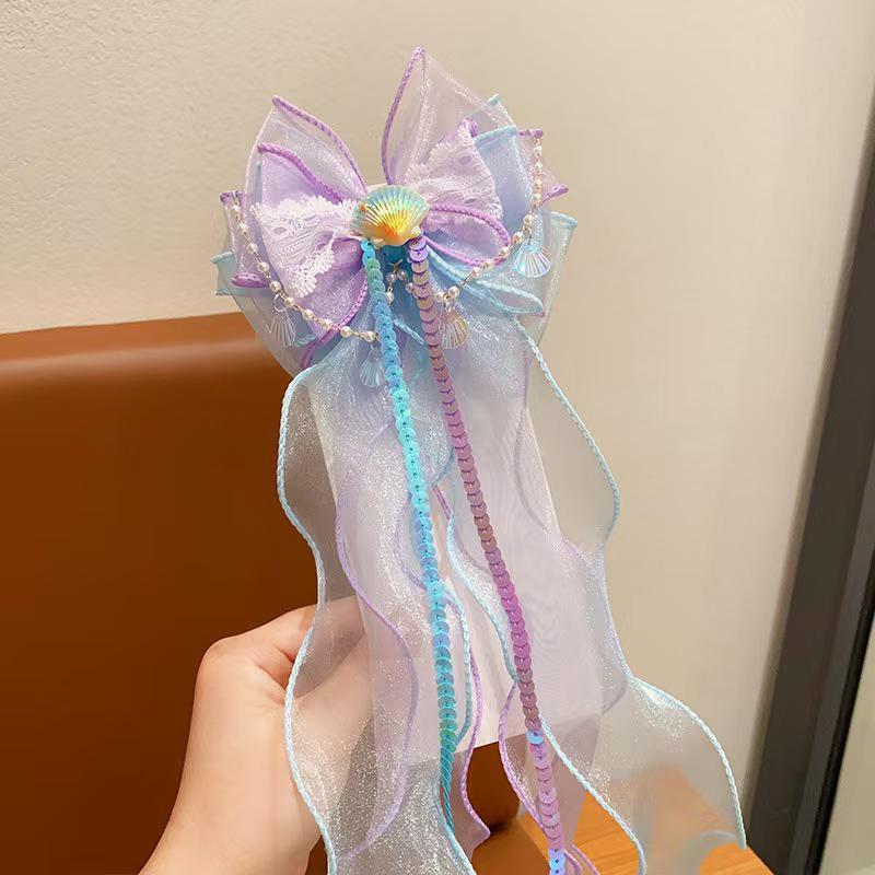 Cute Big Bow Princess Style Girl Woven Hair Strap Hair Clip With Long Tail Headwear Hair Accessories