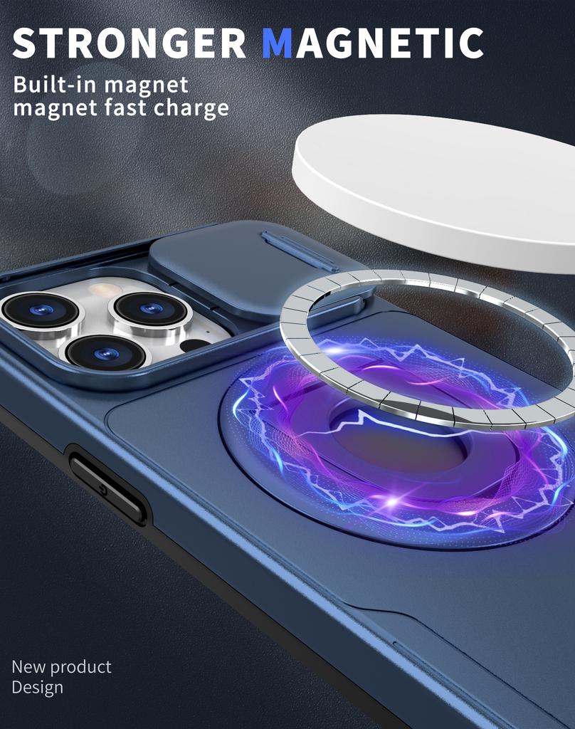 Luxury Magnetic Slide Camera Protection Case For iPhone 16 15 14 13 12 11 Pro Max Plus X XS XR 8 7 For Magsafe Ring Stand Cover