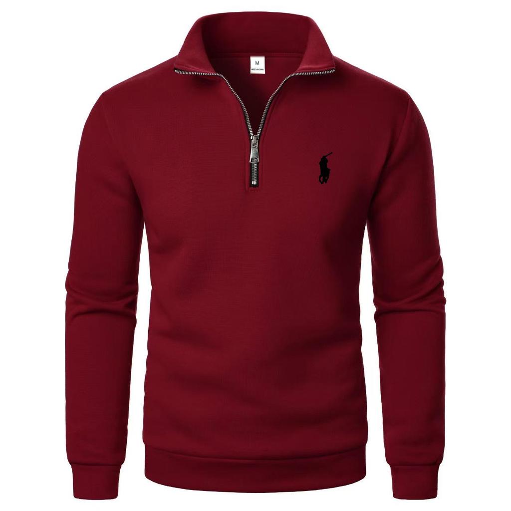 Herren-Polo-Stil Stehkragen Halbreißverschluss Sweatshirt mit besticktem Pony