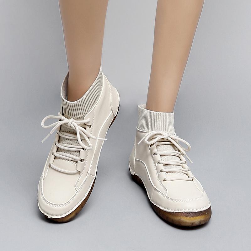 Women Hiking Shoes Driving Shoes High Top Beige Green Black Ankle Boots Casual Plus Size Outdoor Shoes