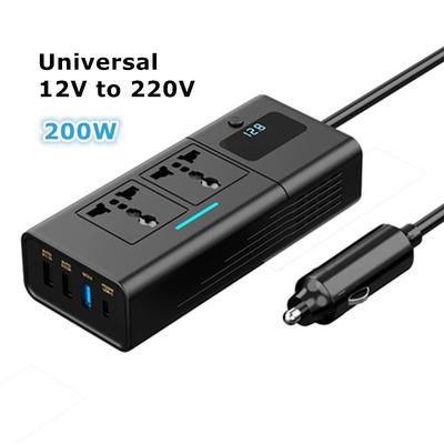200W Car Power Inverter 12V To 220-240V AC Universal Socket USB-C USB-A QC3.0 PD Fast Charge with Digital Display