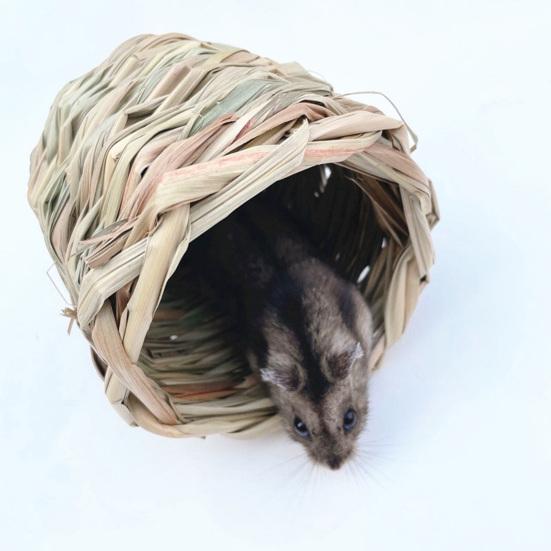 Hamsternest, Kauspielzeug, Naturgras, handgewebtes Strohnest, kleines Haustier-Versteck, Tunnel