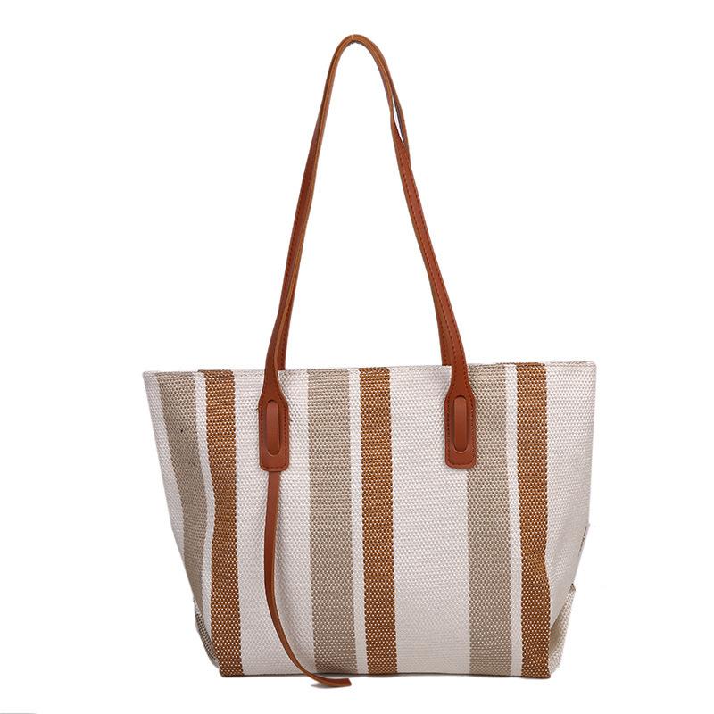 Women's Large Capacity Korean Version Shoulder Bag Simple Vertical Stripe Casual Tote Fashion Bag New