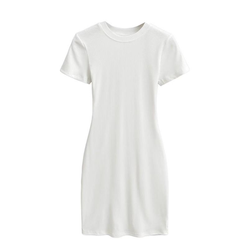 Amerikanischer Stil Schlankes Rundhals-Kurzarm-Bodycon-Kleid - Damen Stretch, Sexy, Reine Begierde Kurzer Rock