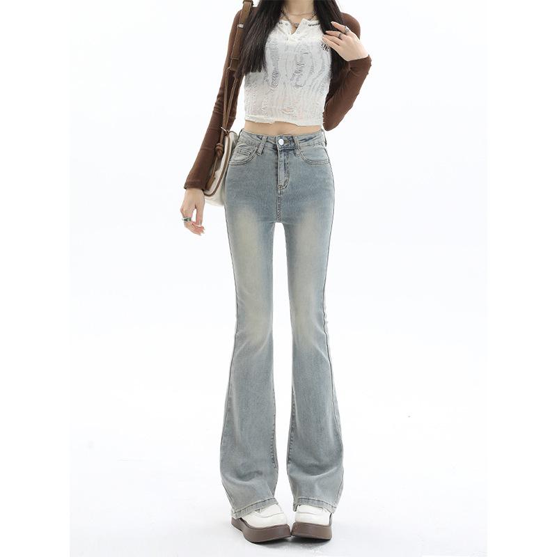 

Ретро джинсы больших размеров с высокой посадкой на флисовой подкладке для женщин - Утягивающие, Микроклеш, Прямые, Длина в пол, Осень/Зима. M