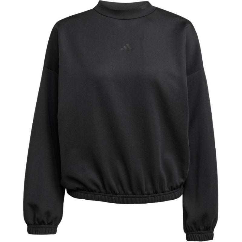 adidas Women's Black Mock Neck Gathered Hem Cropped Sweatshirt JM4488