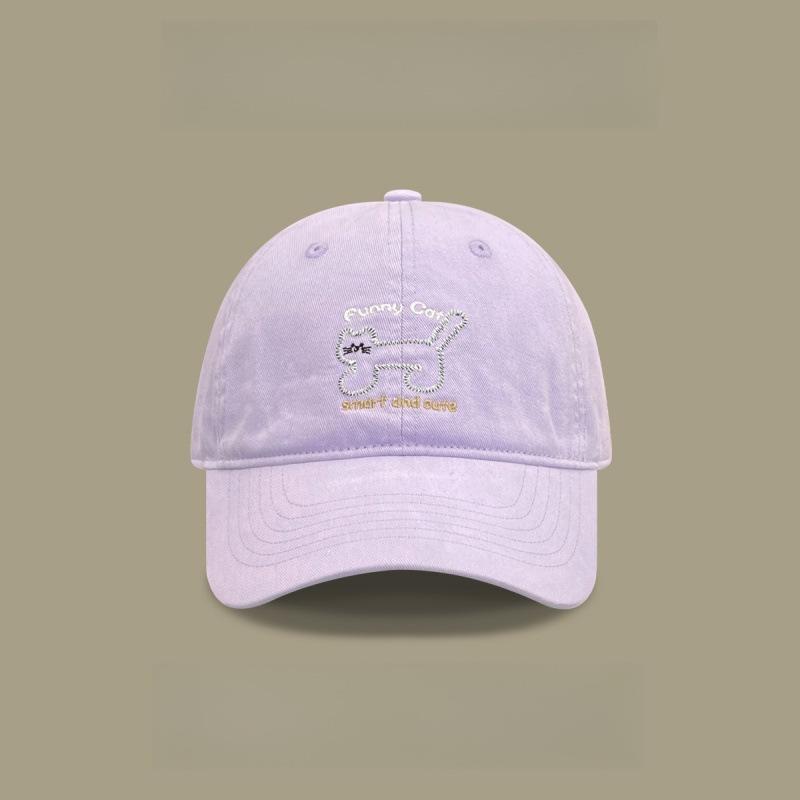 Cute Kitten Embroidered Spring And Summer Baseball Cap Children S Sunshade Student Versatile Casual Soft Top Cap Adjustable лавандовый