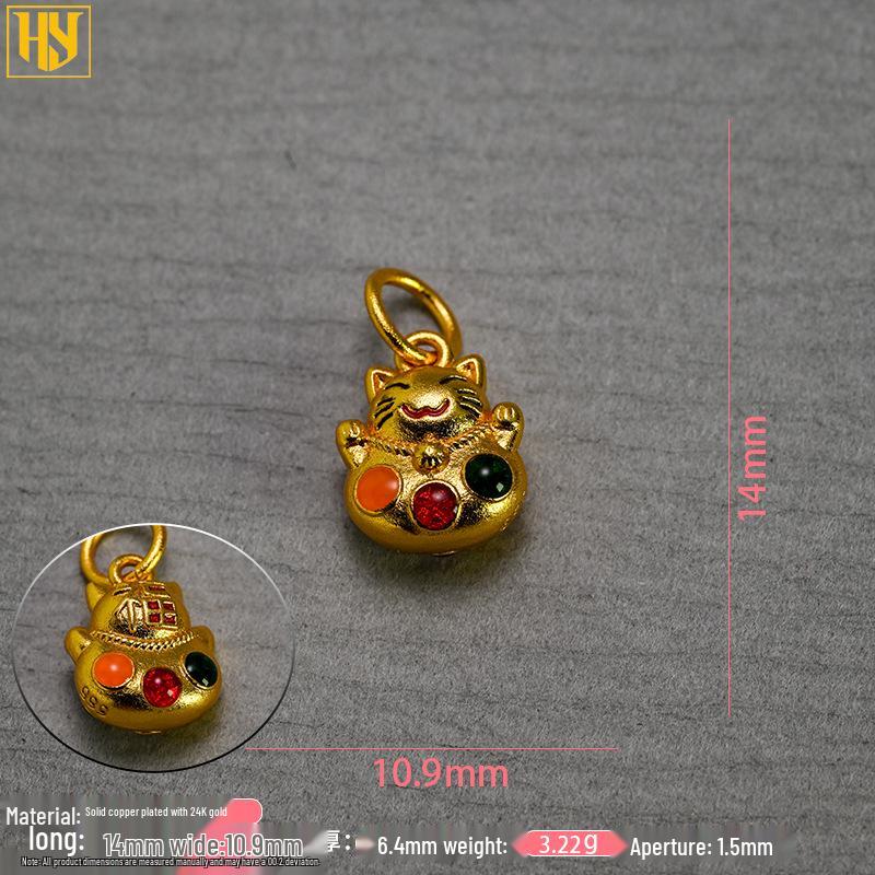 Ciondolo Charm Gatto della Fortuna Placcato Rame Oro 24K Collana Fu