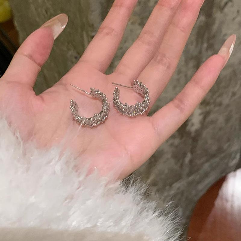 Luxurious Sparkling Zirconia C-Hoop Earrings - Versatile & Chic