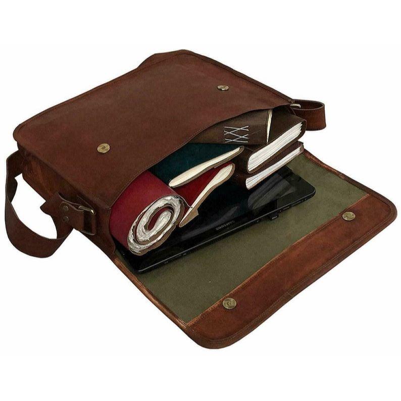 Handmade Leather Messenger Bag: Laptop Satchel, Crossbody Travel Bag