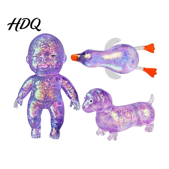 Duck Squeeze Toy 3Pcs Stress Relief Soft Stretchy Jellyfish Dog Baby Portable Ball Pizza Bun Ice Cream Waterdrop Cube Sensory Pinch Party Favors