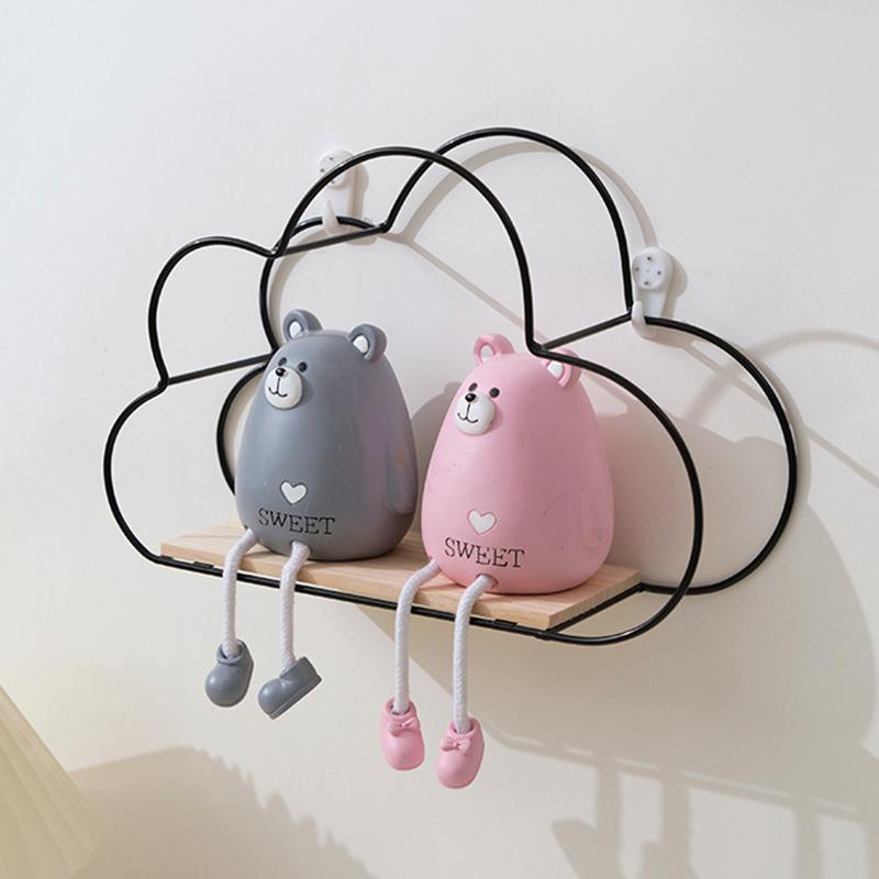 Nordic Style Home Wall Decoration Cloud Shape Shelf Creative Iron Wall Shelf Wooden Clapboard Children Room Decor Display Stand