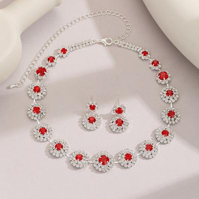 Shiny Necklace Earnail Set Zinc Zinc Alloy Wedding  Rhinestone Set Dangle Earrings Bridal Jewelry Set  Girls