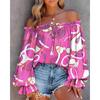 Women S One Shoulder Long Sleeve Printed Casual Shirt