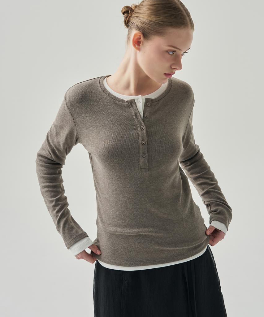 Deuloupisumeon Whale Henley Neck Long Sleeve T-Shirt [Olive]