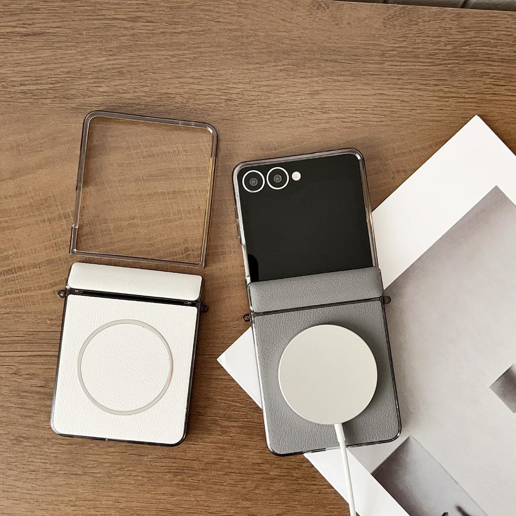 For Samsung Galaxy Z Flip7 5G Phone Case Compatible with MagSafe Leather+PC Protective Cover