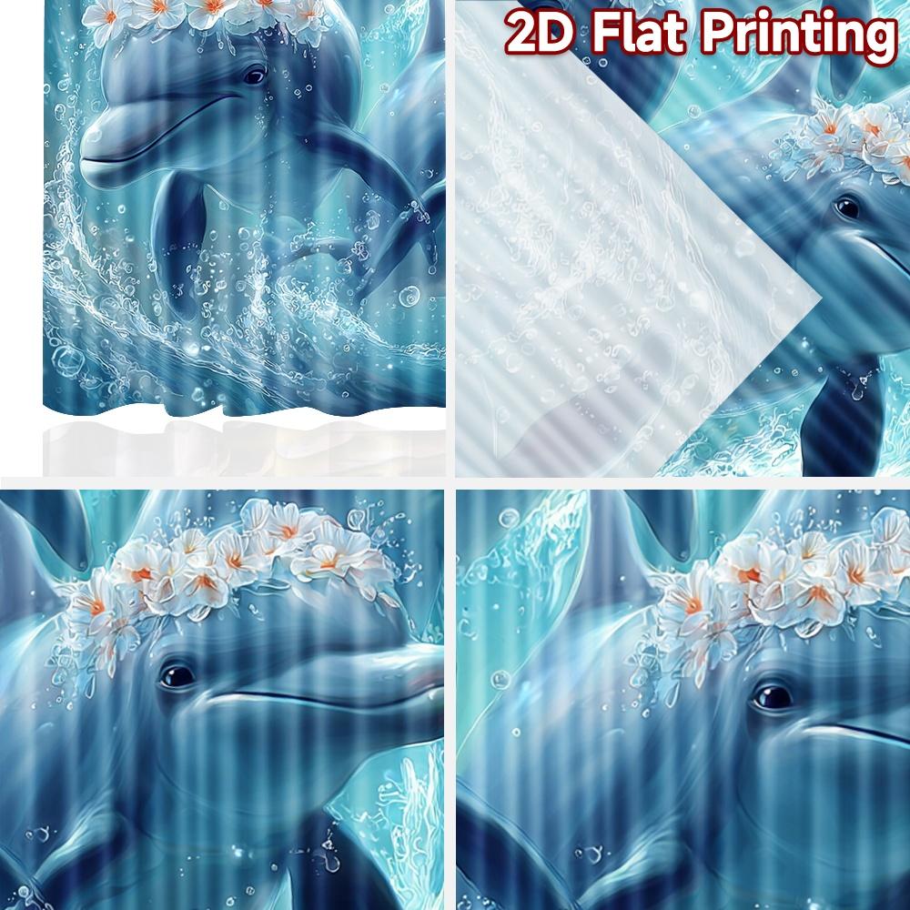 2D Flat Printing 2pcs Curtains Dolphins Playing In Ocean Waves Digital Printed Polyester Drapes All Season Party & Holiday Decor
