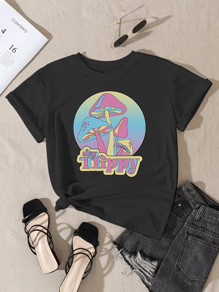 Women Fashion Print T-Shirt Girl Y2K Short Sleeve Tees Tops Kawaii 90S Sweetshirts Female Harajuku Graphic O-Neck T-Shirt