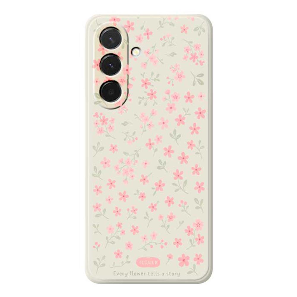 

For Samsung Galaxy A36 5G Case Pink Small Flowers Pattern Printing Straight Edge TPU Phone Back Cover Beige