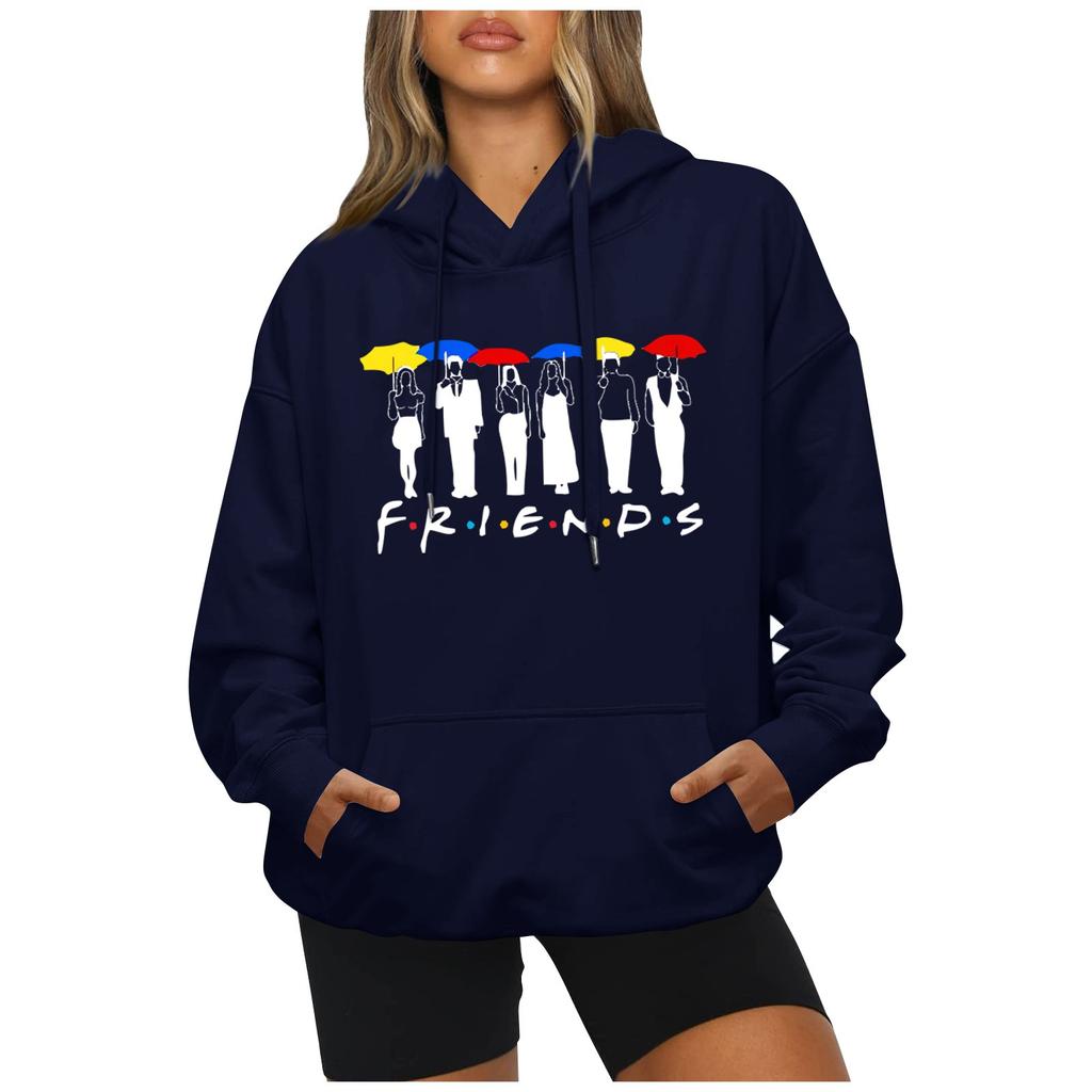 Moda Casual Manga Comprida Carta Impressão Solta Pulôver Com Corda Hoodie