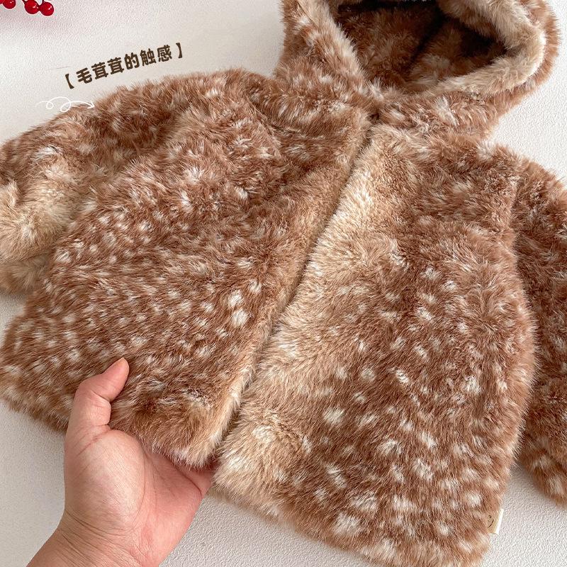 Children's Winter Deer Hooded Romper: 2025 Korean-Style Fleece-Lined Pants for Girls - Super Cute!
