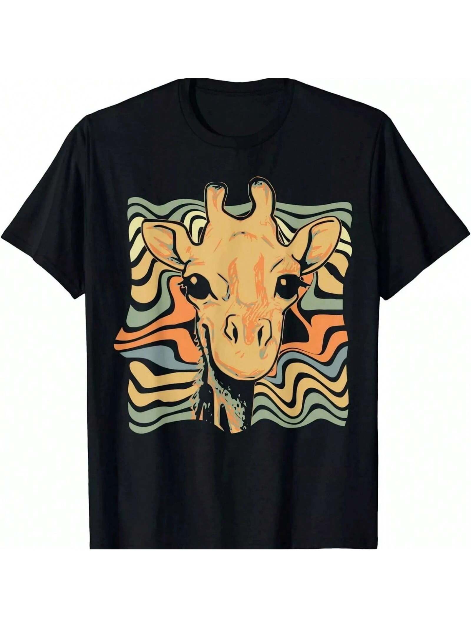 s Giraffe Face Art Graffiti Printed Shirt Cute Animal Lover T-Shirt Animal Protector Tshirt Summer Casual Y2K Top Harajuku S разноцветный