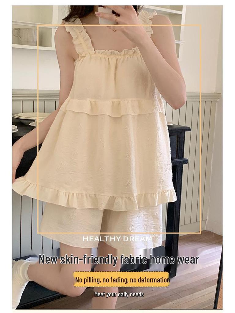 2026 Summer Women's Pajama Set: Princess Style Cloud Cotton Camisole with Built-in Bra