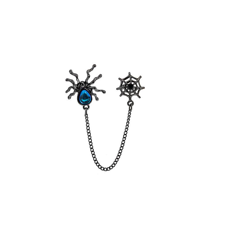 Dark Spider Ear Cuff: Metal Chain, Moonstone Water Drop & Web Design