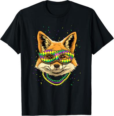 Mardi Gras Fox Masquerade Mask Graphic Tee Breathable Short Sleeve T-Shirt