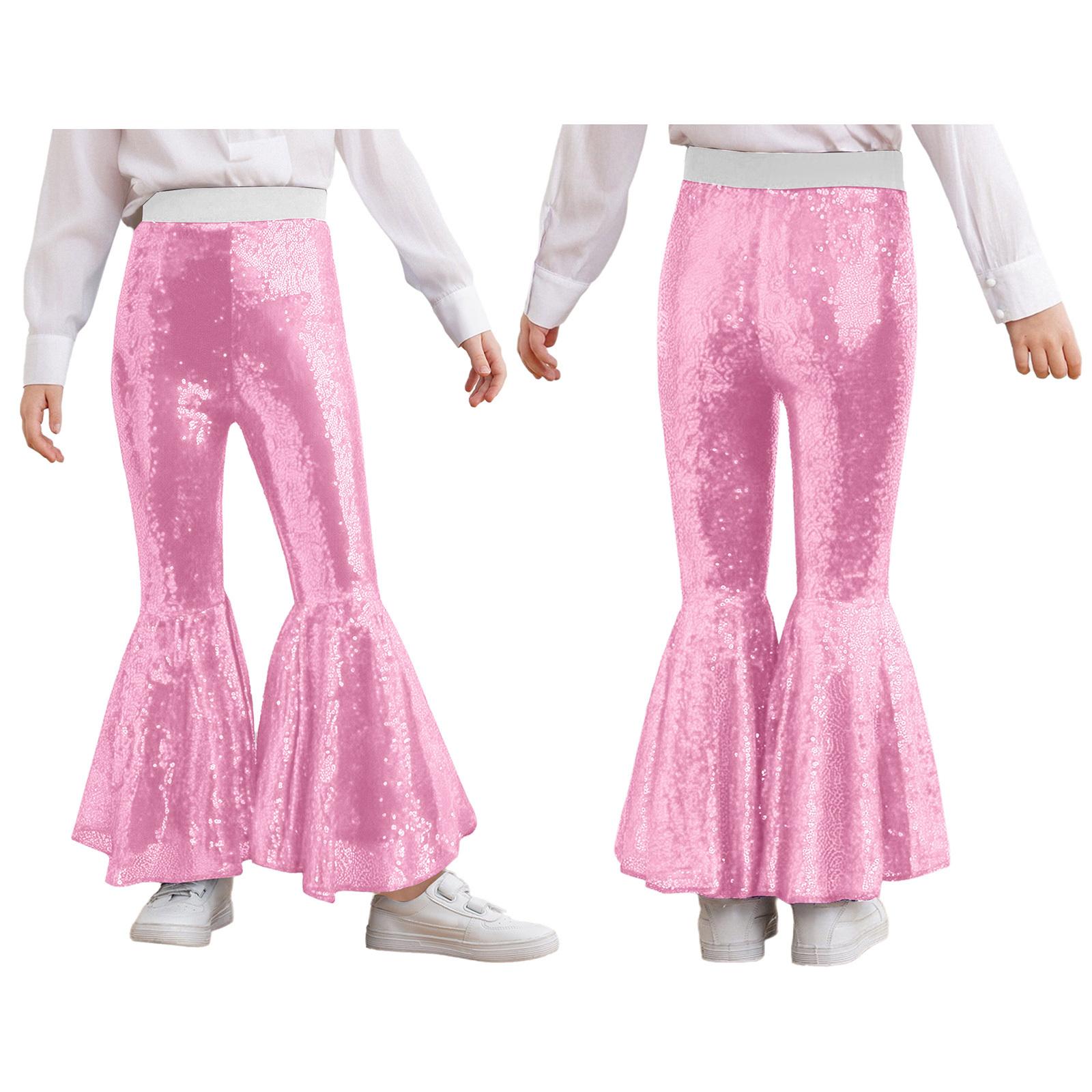 

Competition-Ready Sequin Pants for Kids Girls: Professional Flared Trousers with Elastic Waist for Stage & Recital 7-8 Years рожевий