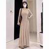 Women's Elegant V-Neck Long Sleeve Knit Dress - Slimming, Versatile, and Flattering for Autumn and Winter