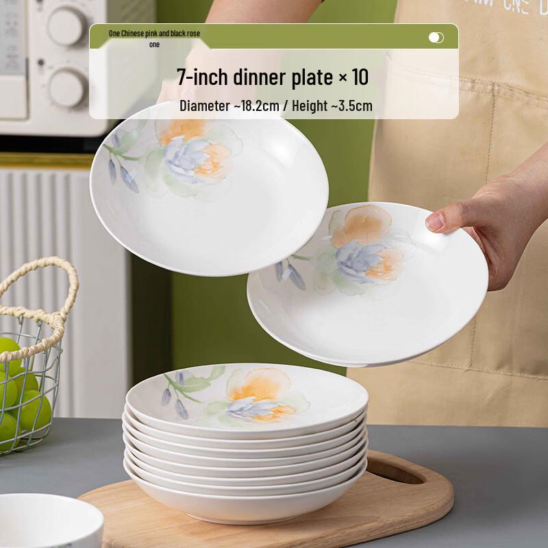 OIMG Pink Ink Rose 7-Inch Ceramic Dinner Plate Set
