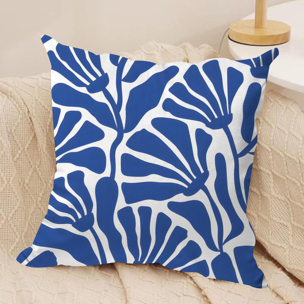 Elegant Blue Floral Cushion Cover Soft Plush Fabric DoubleSided Printed Sofa Cushion Cover for All Seasons Home Decor Gift