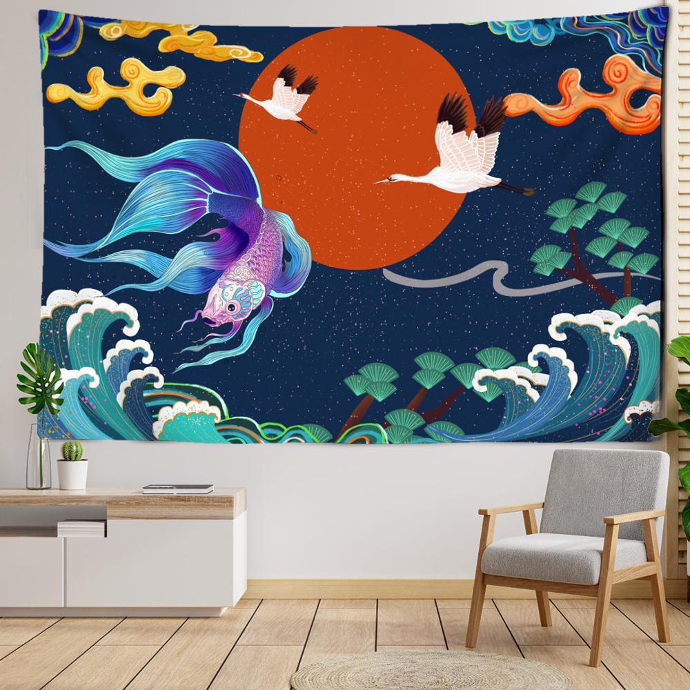 Fee Kran Koi Ölgemälde Wandteppich Hängen Böhmischen Geheimnisvolle Psychedelische Wohnzimmer Schlafzimmer Wohnkultur
