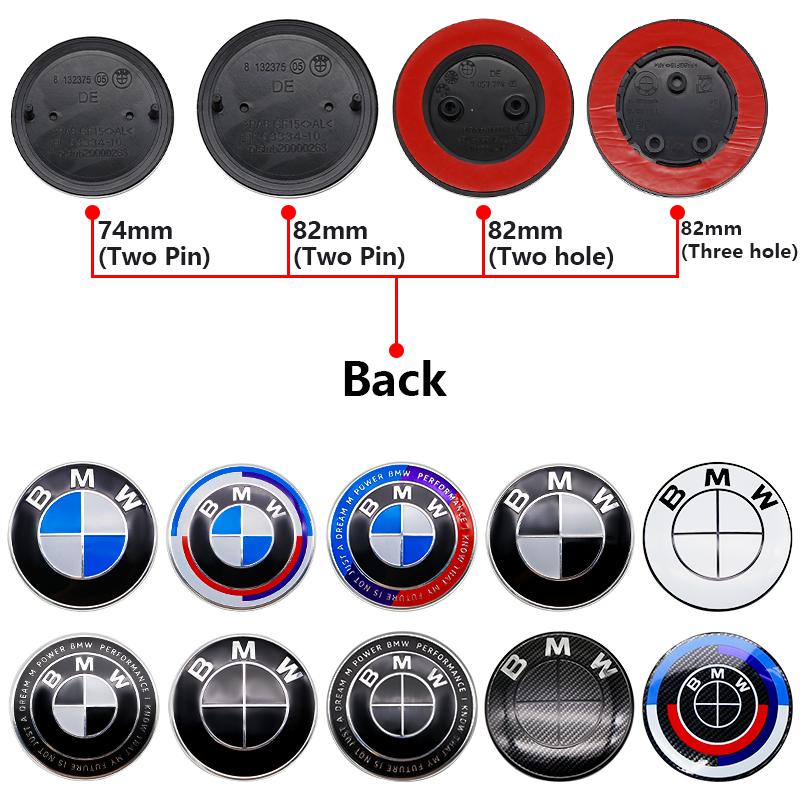 Sada předních zadních log z uhlíkových vláken k 50. výročí pro BMW 82mm 74mm Znak E46 E90 F30 F10 2-pinový základní díl DIY Náhradní dekorativní sada