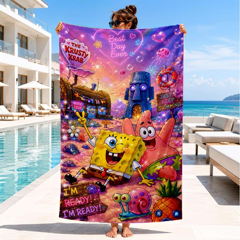Sponge Underwater Adventure Beach Towel, Super Soft Microfiber, Perfect Gift for Her/Him, Birthday, for Pool, Beach, Travel, Decor Beach Party