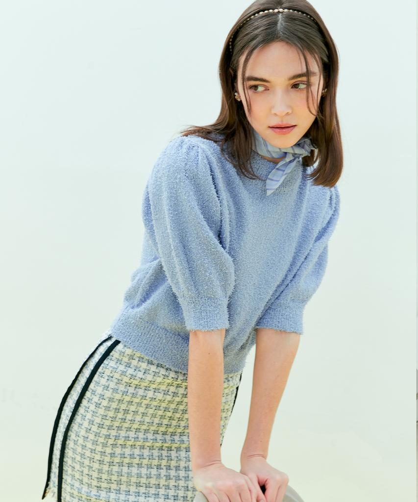 NEAR&DEAR Puff Sleeve Knit Top_Purple