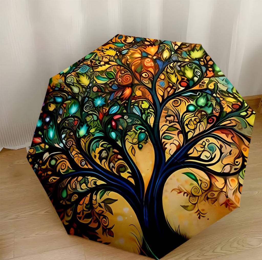 Tree Of Life Mandala Outdoor Automatic Umbrella Folding Umbrella with 8 Ribs Durable Plastic & Iron All-Season Travel Stylish Accessory