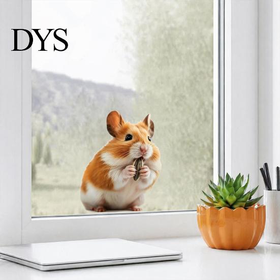 Cute Hamster Static Window Clings Realistic Cling Sticker, Sunflower Daisy Decal, Removable No-Adhesive Creative Gifts for Lovers Vinyl Art,