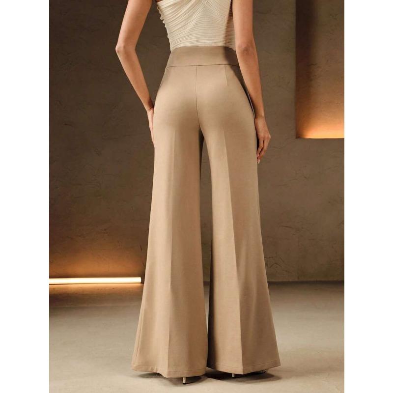 Pantalones Casuales Largos Acampanados Lisos de Cintura Alta Adelgazantes para Levantar Glúteos