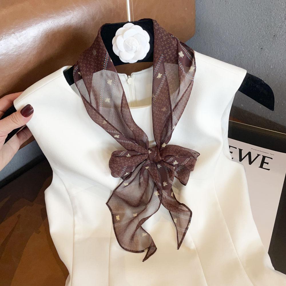 Thin silk Qiaoqi narrow version 111 mulberry silk long silk scarf small scarf spring and autumn summer streamer Korean version female versatile