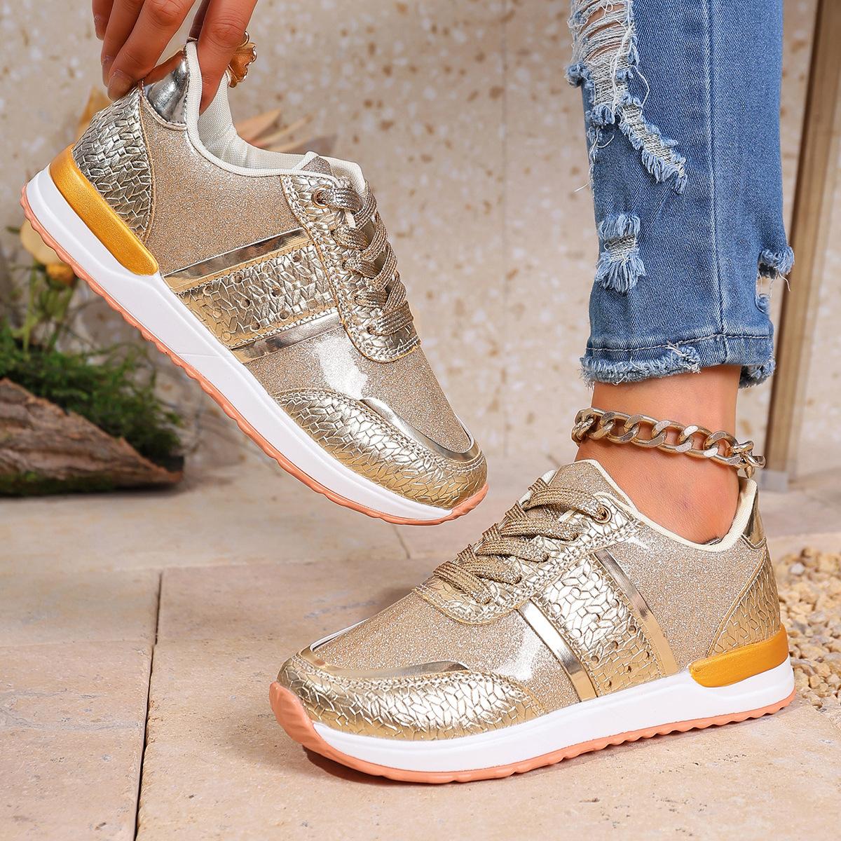 

Модные женские кроссовки Блестящие женские кроссовки Для модной женщины Обувь Повседневная Спортивная Zapatillas De Mujer Новая женская вулканизированная обувь 36 золотой