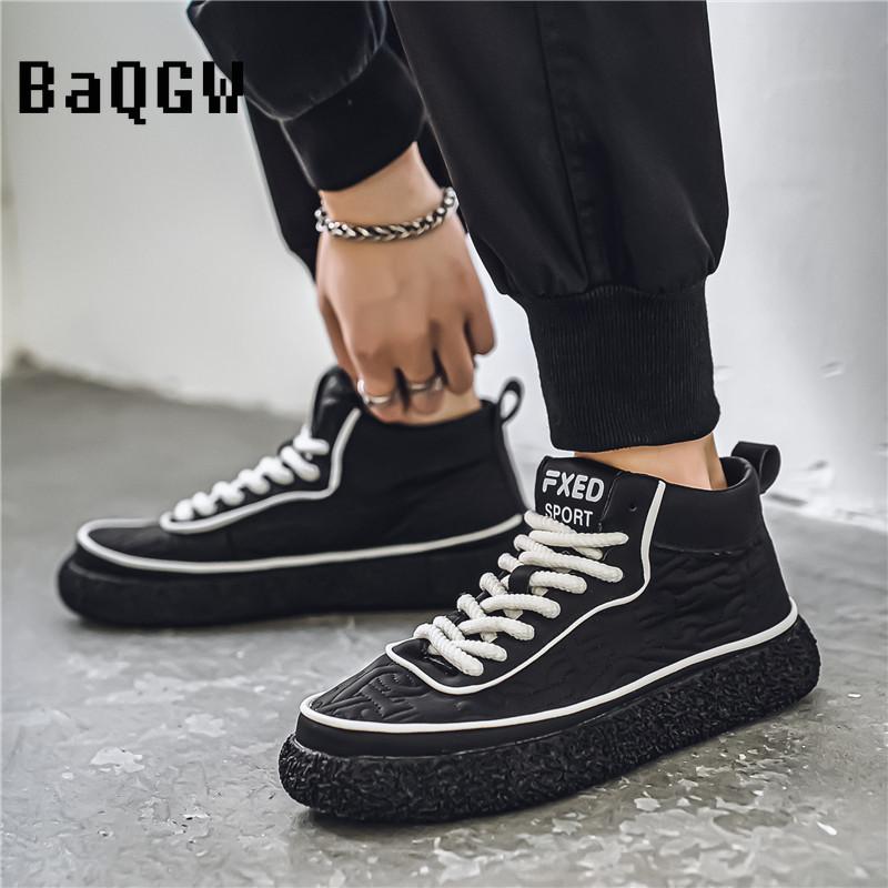 

Осенние высокие ботинки, мужская кожаная обувь, зимняя мода, теплая обувь, кроссовки для активного отдыха, нескользящие ботинки для бега на шнуровке, мужские 44 черный белый