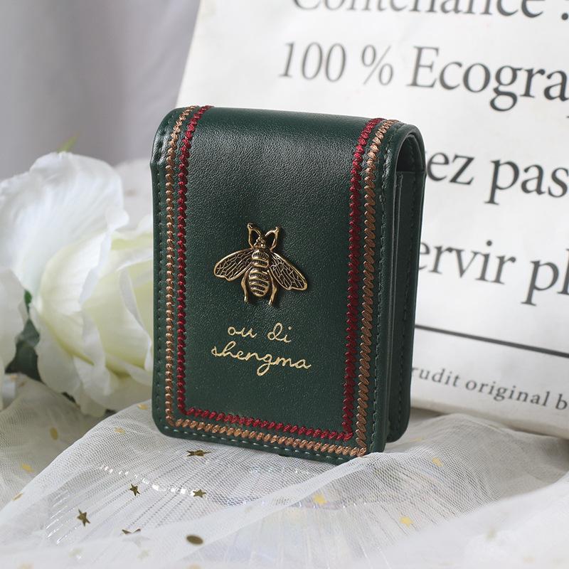 New Women Lipstick Wallets Fashion Brand Portable Makeup Bag with Mirror Lipstic Case Embroidery Woman Leather Storage Box Purse