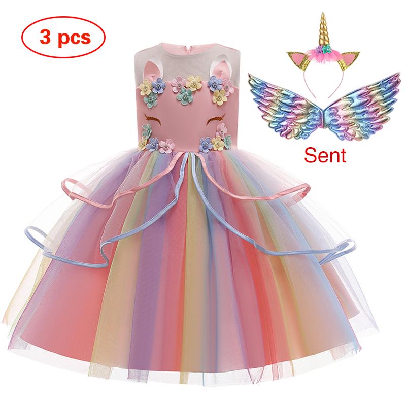 Nouvelle Robe Licorne Fille 1-10 Ans Enfants Fleur Gâteau Princesse Robe Carnaval Halloween Vêtements de Spectacle 100(3T) gray