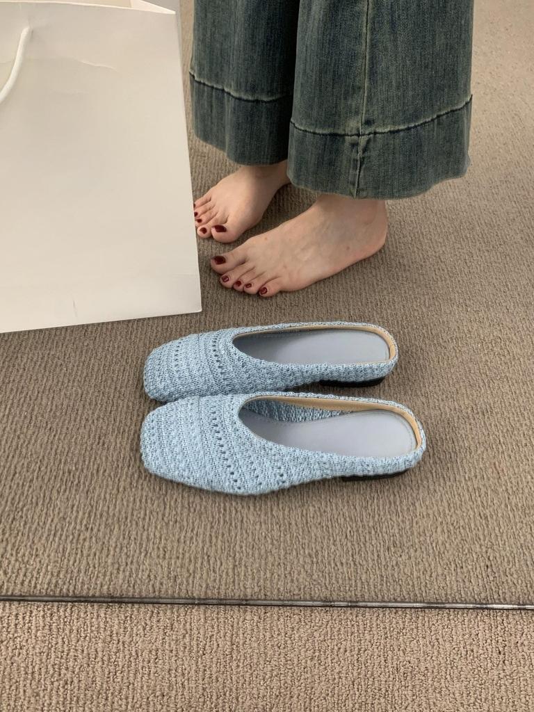 French niche breathable woven bag head half slippers women's summer wear lazy one pedal casual flat sandals shoes