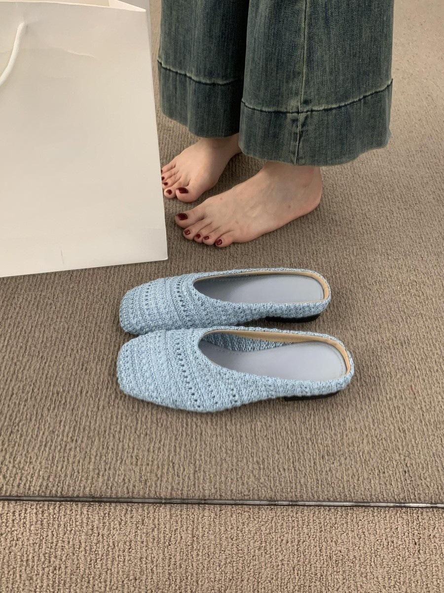 

French niche breathable woven bag head half slippers women s summer wear lazy one pedal casual flat sandals shoes 35
